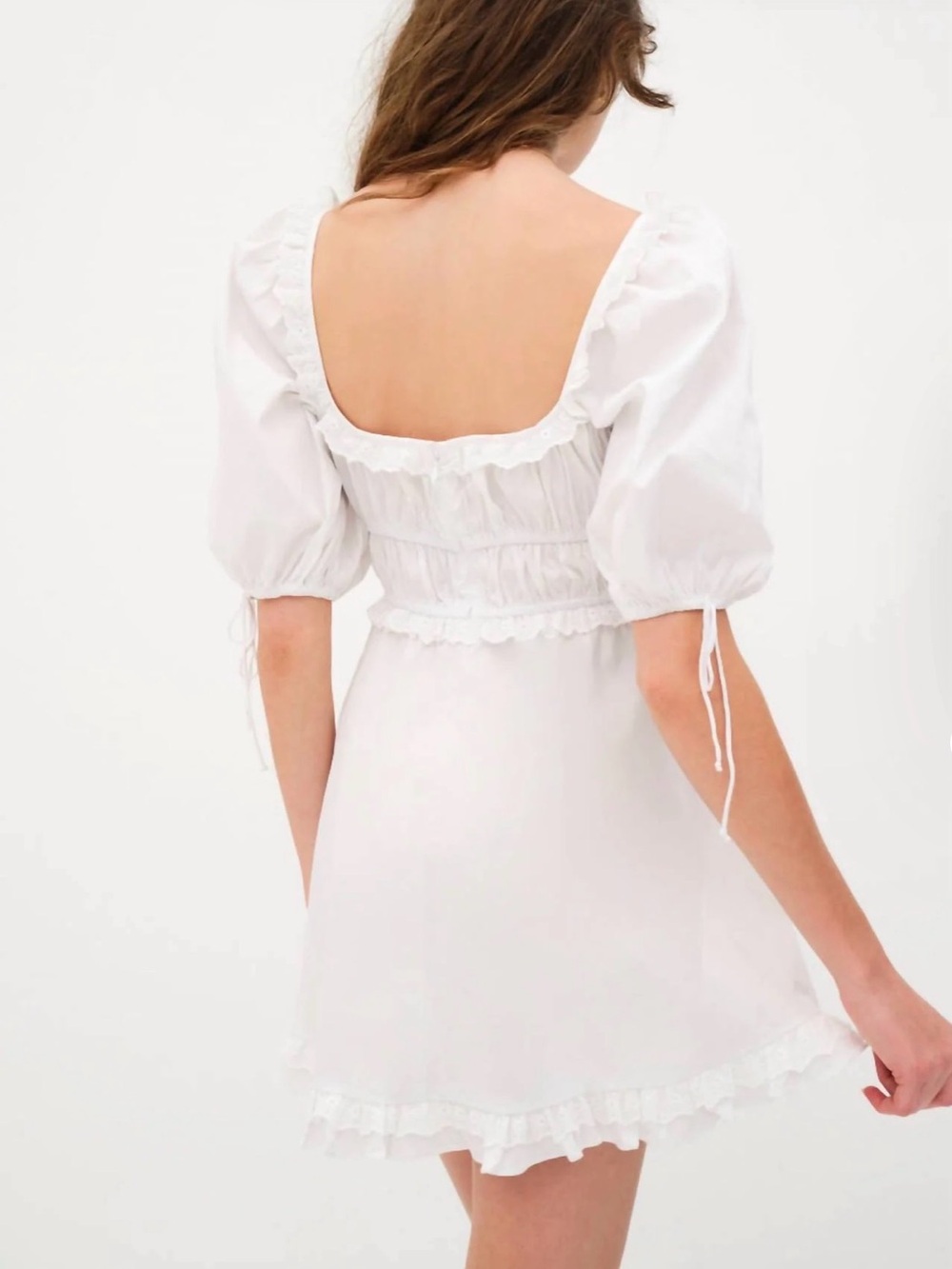 For Love & Lemons Jackson Mini Dress Size L White Puff-Sleeve - Picture 6 of 6